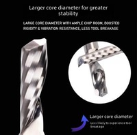 Fraise diamantée spirale à lame unique pour usinage de précision, angle de hélice 25°, pour usinage en montée, 55HRC, OEM, pour gravure CNC, 12mm, MCD, CVD