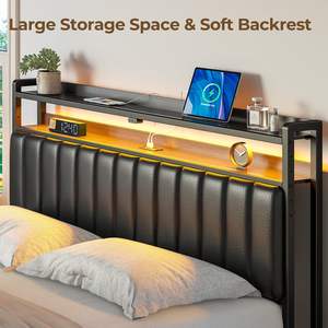 Cabecera <span class=keywords><strong>para</strong></span> Cama King Size con Almacenamiento, Luz LED, Puertos USB y Tipo C, Altura Ajustable, Cómoda y Moderna, de Cuero - Product Image 6