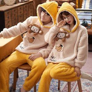 Parejas Pijamas Conjuntos Mujeres Hombres Invierno Espesar Pijamas Ropa de dormir Dibujos animados Dinosaurio Amantes coreanos Ropa de Casa Suave y cálido <span class=keywords><strong>Pijama</strong></span> Sudaderas con capucha - Product Image 6