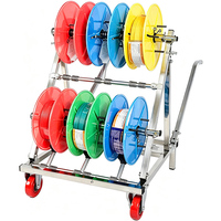 Chariot mobile JH-Mech personnalisé à plusieurs niveaux et multi-bobines avec tiges de positionnement à ressort réglables et roulettes pour rangement de bobines de fil