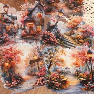 JAI IMAN 10 feuilles d'autocollants décoratifs autocollants en PET de grande taille, style aquarelle vintage, motif <span class=keywords><strong>parc</strong></span> de cerisiers en fleurs - Product Image 1