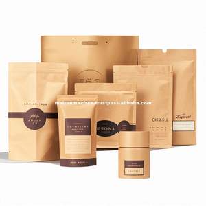 Sacs d'emballage alimentaire en papier kraft brun et blanc recyclables avec fenêtre et fermeture éclair, en stock à prix réduit - Product Image 1