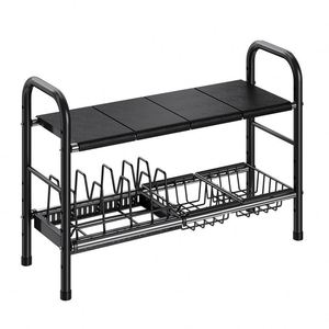 Modern Steel Eco-Friendly Durable Waterproof <b>Kitchen</b> <b>Racks</b>-Sink Cookware for Home Use Adjustable Multi-Layer with 2 Shelves - Product Image 1