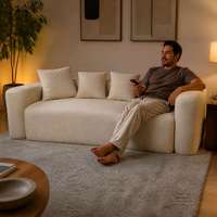 Canapé Minimaliste en Velours Inclinable et Gain de Place, 3 Places, Accoudoirs Ronds, pour Salon, Hôtel, Appartement