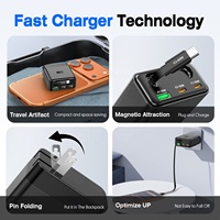 Chargeur de voyage GaN 4-en-1 100W avec câble USB-C rétractable, chargeur mural multiport à prise pliable pour les voyages d'affaires