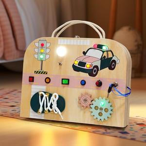 Tableau d'<span class=keywords><strong>activité</strong></span> <span class=keywords><strong>en</strong></span> bois Montessori pour enfants, lumière LED, premiers cadeaux éducatifs sensoriels pour le premier anniversaire, boîte occupée, jouets pour enfants - Product Image 3