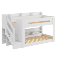 Kinder-Hochbett mit L-förmigem Schreibtisch Schubladen Offenen Ablagefächern Multifunktionales Design
