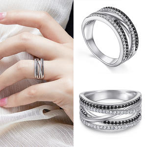 925 ensemble de bijoux en argent couleur séparée Zircon bague irrégulière femmes argent x-letter boucles d'oreilles ensemble de bijoux - Product Image 5