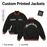 Veste de baseball en satin personnalisée OEM, col côtelé rayé, broderie et impression personnalisées, veste bomber à boutons pression