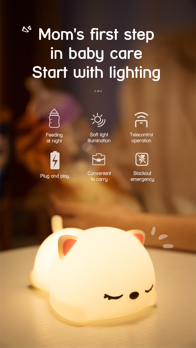 USB rechargeable cat silicone night light touch sensor LED lamp of bedroom the head of a bed with remote control children gifts