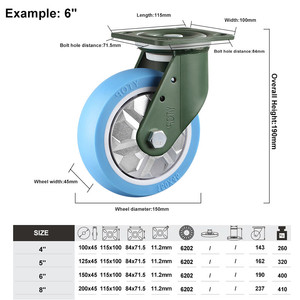 5-Zoll-Plattenrollen Räder 705lbs Hoch leistungs rollen mit Brems-Polyurethan-Doppel verriegelung rollen - Product Image 2
