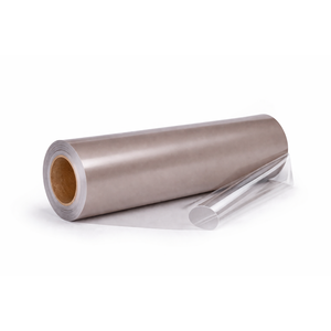 Rollo de lámina decorativa de PET semibrillante transparente para laminación de muebles, flexible, con imprimación en una sola cara - Product Image 1