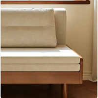 Sofá Cama Moderno de Madera Maciza, Sofá Futón Convertible sin Brazos con Cojín de Lino y Algodón para Espacios Pequeños