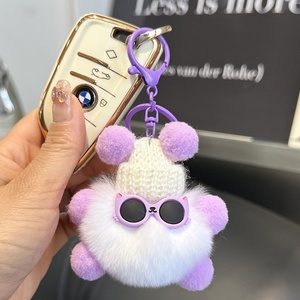Porte-clés de voiture en fourrure de <span class=keywords><strong>lapin</strong></span> véritable au design anime Real Rex, adorable petit boule de charbon, pendentif fait main pour sac, cadeau - Product Image 3