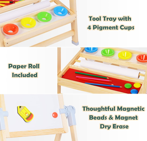 حامل أطفال خشبي مزدوج الجوانب قابل للتعديل دوار للأطفال لوح رسم مع حامل رسم مغناطيسي للسبورة للأطفال - Product Image 5