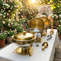 Plat de service de luxe en acier inoxydable doré sculpté, à trois pieds, chauffage au combustible/électrique, pour buffet, traiteur et extérieur