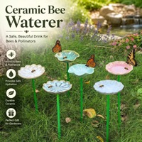 Abreuvoir en céramique abeille et papillon 50 cm – Station d'ensemencement pour jardin, patio extérieur, pelouse et parterre de fleurs