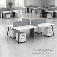 Système de bureau pour 4 personnes avec cloison acoustique, plateau blanc, pour bureau ouvert, salle de formation, approvisionnement en gros