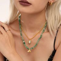 Collar de la Serie Ocean, Chapado en Oro de 18K, Acero Inoxidable, Piedra Natural, Colgante de Doble Capa con Forma de Delfín, Gargantilla con Cuentas de Aguamarina