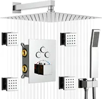 Robinet mitigeur thermostatique de bain-douche en laiton chromé poli avec cartouche céramique, mural 10 pouces avec vanne 3 voies pour distributeurs