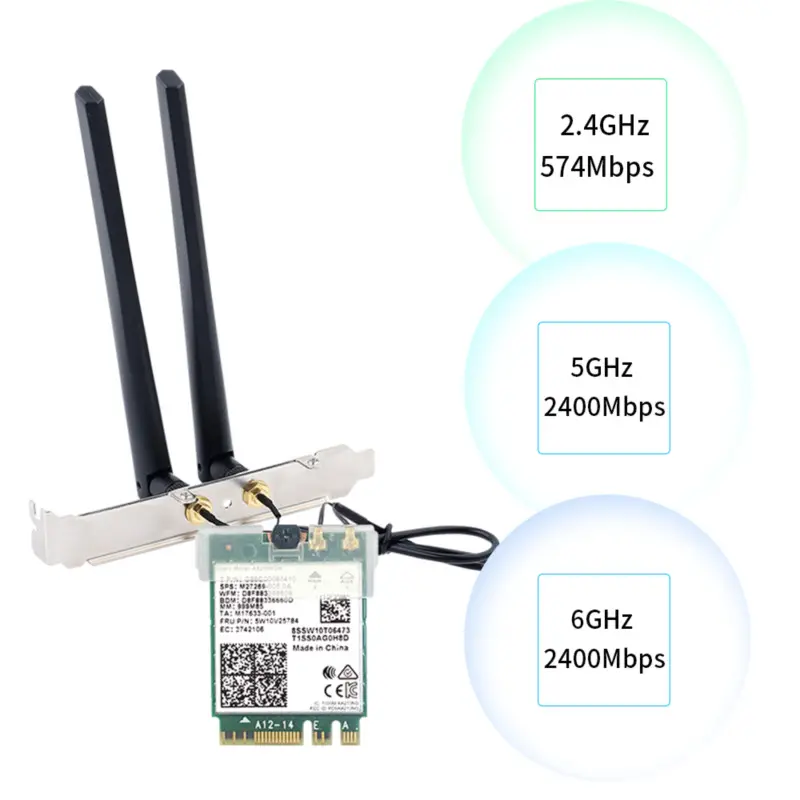 Wi-Fi 6E AX210 (Gig+) Desktop Kit M.2 AX210NGW 2.4G/5G/6Ghz 5374Mbps Wifi6 802.11ax Wireless Card BT 5.2 Antenna Adapter