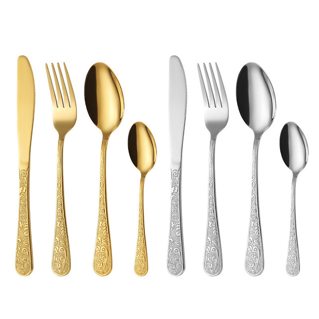Cross-border Thickened Western Cutlery Set Stainless Steel Phoenix Relief Retro Style Brushed Finish Steak Knife Fork Spoon