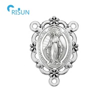 Collier médaille religieuse Notre-Dame Miraculeuse avec centre de chapelet floral, médailles personnalisées pour centre de chapelet
