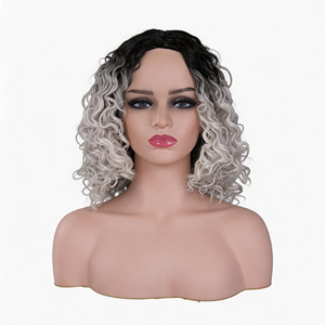 Peluca sintética rizada corta Ombre gris negro fibra de alta temperatura resistente al calor para mujeres uso diario fiesta <span class=keywords><strong>Halloween</strong></span> elegante - Product Image 2