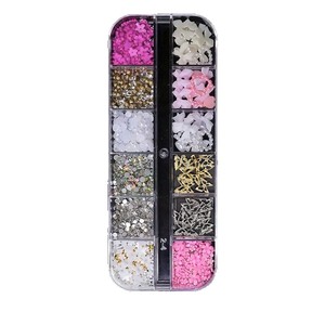 Jiasi <span class=keywords><strong>Js</strong></span> 12-Ngăn Cổ Điển Hỗn Hợp 3D Pháp Không Độc Hại Hợp Kim Trái Tim Bow Vàng Bướm Ánh Sáng Sang Trọng Phong Cách Móng Tay Nghệ Thuật Trang Trí - Product Image 5