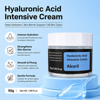Crème Intensive à l'Acide Hyaluronique Akaril 50g, Biologique, Naturelle, Végane, Réparatrice, Revitalisante, Raffermissante, Minimisant les Pores, Soin du Visage