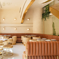 Ensemble de Mobilier de Restaurant de Luxe, Banquette Confortable en Cuir, Tables et Chaises Modernes en Marbre pour Hôtels, Cafés et Projets