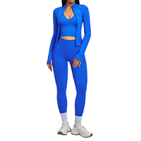 Ensemble de yoga sans couture pour femme : veste courte à manches longues, soutien-gorge de sport et short cycliste taille haute – Tenue de sport pour la gym et l'entraînement