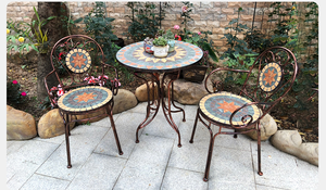 Set Bistrot <span class=keywords><strong>da</strong></span> <span class=keywords><strong>Esterno</strong></span> in Ferro Battuto Moderno, Tavolo a Mosaico, Sedie per Sala <span class=keywords><strong>da</strong></span> Pranzo, Arredamento <span class=keywords><strong>da</strong></span> Giardino - Product Image 4