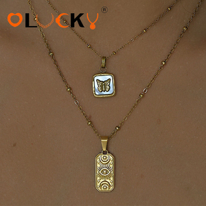 LUCKYJIU Fabricantes <span class=keywords><strong>de</strong></span> Joyería Personalizada, Collar con Colgante Rectangular <span class=keywords><strong>de</strong></span> Acero Inoxidable Chapado en Oro <span class=keywords><strong>de</strong></span> 18k, Resistente al Agua, con Diseño <span class=keywords><strong>de</strong></span> Ojo Turco, <span class=keywords><strong>Luna</strong></span> y Estrella - Product Image 3