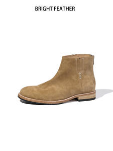 Bottes <span class=keywords><strong>Chelsea</strong></span> de style britannique BRIGHT FEATHER pour hommes, en cuir véritable, daim, <span class=keywords><strong>nubuck</strong></span>, rétro, avec fermeture éclair à la cheville, respirantes, doublure en cuir de cheval - Product Image 1