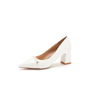 Escarpins Mary Jane à bout pointu, talon carré, en satin, avec décoration de perles, chaussures de mariage - Product Image 5