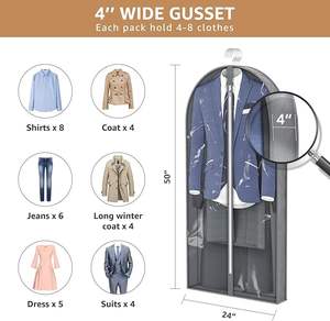 Housse de protection anti-poussière en PEVA transparente, scellée sous vide, non tissée, avec fermeture éclair, anti-mites, pour placard, voyage, vêtements suspendus, robe - Product Image 2