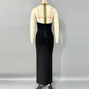 Mujeres verano elegante lápiz vestido sin mangas con cuello en V hendidura Club fiesta desgaste señora Slim estampado Maxi vestidos - Product Image 4