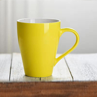 Vente en gros de tasses à thé en porcelaine jaune brillante de 12 oz, logo personnalisé, couleur bonbon, tasse à café en céramique imprimée, gobelet pour souvenir ou cadeau
