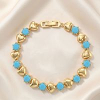 Bracelet unisexe en laiton plaqué or 18 carats avec zircon, maillons en forme de cœur, serti clos, style classique, service de moulage, idéal comme cadeau
