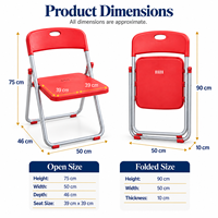 Chaise pliante en plastique rouge, chaise légère pour événements avec poignée de transport, chaise à structure en acier gris thermolaqué pour les fêtes