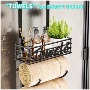 Toallero de 9 niveles negro, organizador de almacenamiento para colgar en la puerta, estante para toallas de baño, multiusos, portátil, sin taladro - Product Image 4