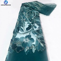 Kain Brokat Mewah Sinya Tradisional 3D Bermotif Bunga dengan Manik-Manik 5 Yard Ramah Lingkungan Bordir Mutiara Buatan Tangan untuk Pesta Pernikahan dan Acara Malam