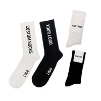 Chaussettes pour hommes personnalisées avec logo OEM, blanches et noires, en coton jacquard, unisexes, décontractées, antibactériennes, logo sur le corps, design et maquette gratuits