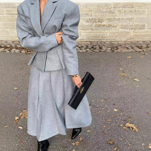 शरद ऋतु की शीतकालीन महिला कार्यालय दो-टुकड़ा सेट महिलाओं को छिपा हुआ बकसुलेट ब्लेजर + उच्च कमर वाली स्कर्ट आउटलेट स्कर्ट सेट - Product Image 3