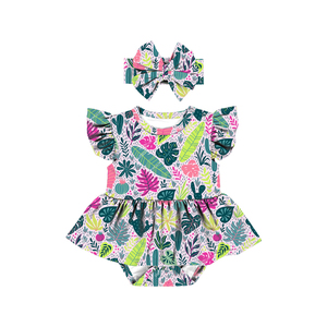 LT-469-YXW Combinaison d'été à volants pour bébé, motif floral, en soie de lait, fabrication en gros, fabriquée à Yiwu - Product Image 3