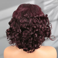 Perruque courte bouclée et rebondissante en cheveux humains vierges, couleur 99j, avec dentelle frontale 13x4, sans colle, coupe pixie, pour femmes noires