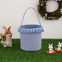 Panier de Pâques personnalisé en seersucker à volants, motif gingham, réutilisable, de haute qualité, pour la chasse aux œufs des enfants – Meilleure vente