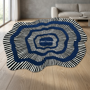 Hypnotic Wave Hand-Tufted Rug New Zealand Wool | Abstract Blue & Black Statement Rug - Product Image 4