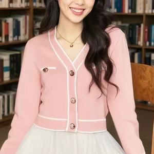 Women's New Autumn/Winter V-Neck Long-Sleeve Knit Cardigan Short Sweater <b>Top</b> Fashion - Product Image 5